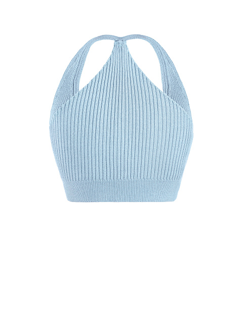 Голубой вязаный комплект из топа и кардигана с белыми пуговицами, 3