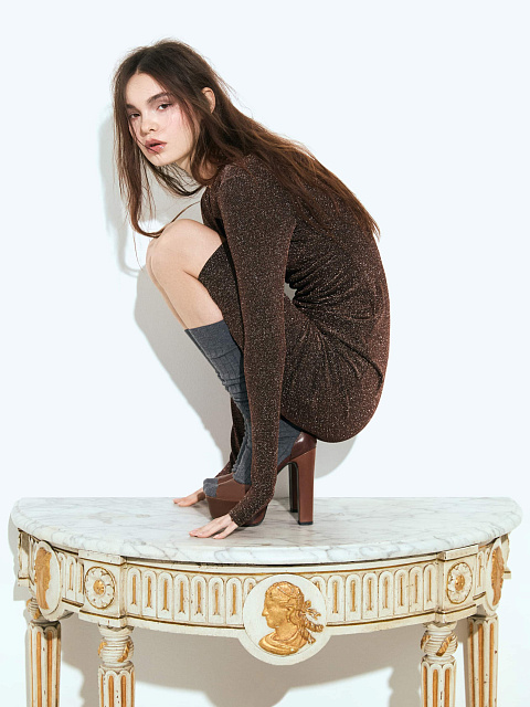 Бронзовое трикотажное платье-мини с люрексом, 3 Бронзовое трикотажное платье-мини с люрексом, 3