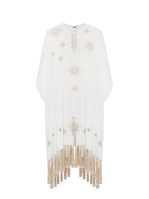 Белая туника с вышивкой и кисточками, 1