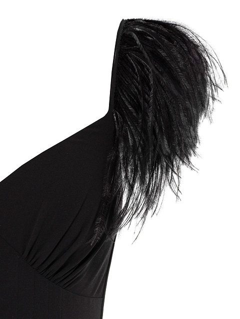 Черное платье-макси из шифона с перьями, 3 Черное платье-макси из шифона с перьями, 3