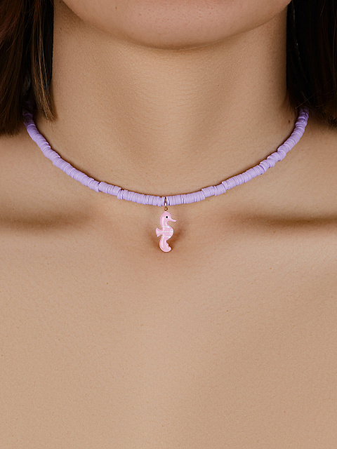 Колье-чокер из сиреневого каучука и розового серебра с кулоном из эмали, 2