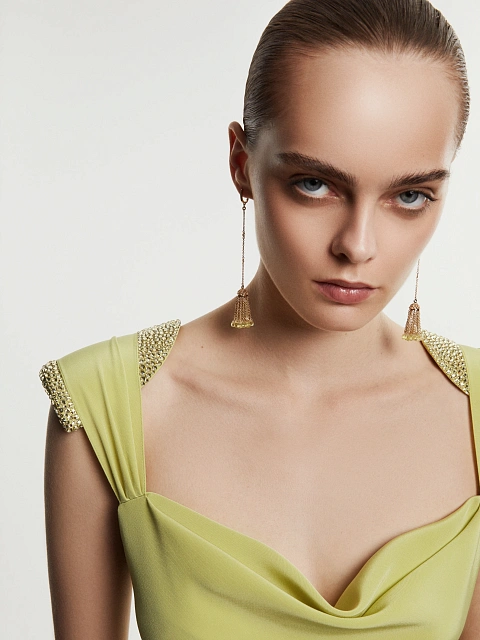 Укороченные серьги-кисти из желтого золота с лимонным кварцем, 2