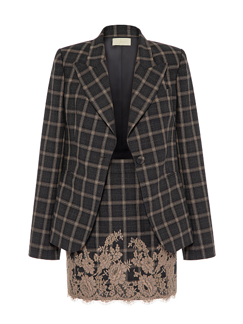 Серый костюм-двойка в клетку с кружевом, 3 Серый костюм-двойка в клетку с кружевом, 3