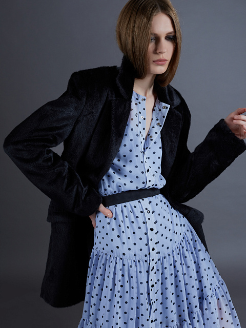 Черный однобортный жакет из эко-меха, 5 Черный однобортный жакет из эко-меха, 5