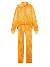 Костюм из оранжевого трикотажа тай-дай, свитшот укороченный, брюки, лампасы васильки
