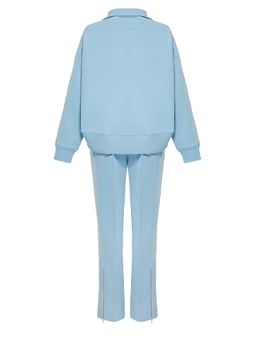 Голубой костюм с укороченной толстовкой и белой вышивкой, 2