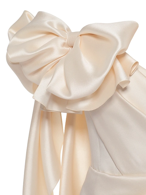 Бежевое платье-мини из шелка с бантами, 3