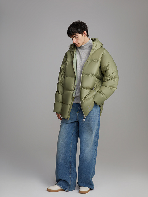 Зеленый унисекс пуховик с капюшоном, 8