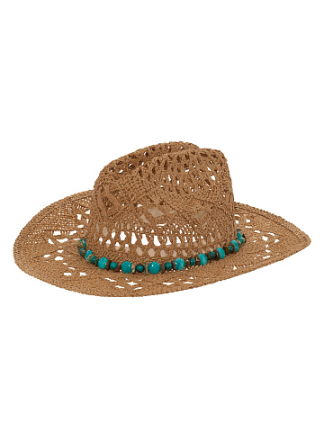 Темно-бежевая соломенная шляпа с аквамарином, бирюзой и яшмой, 1