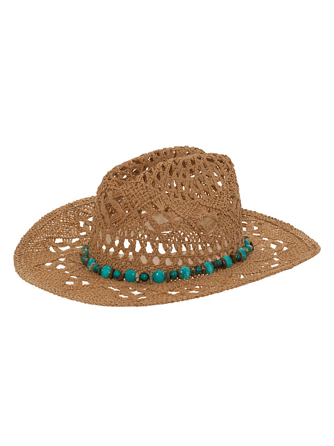 Темно-бежевая соломенная шляпа с аквамарином, бирюзой и яшмой, 1