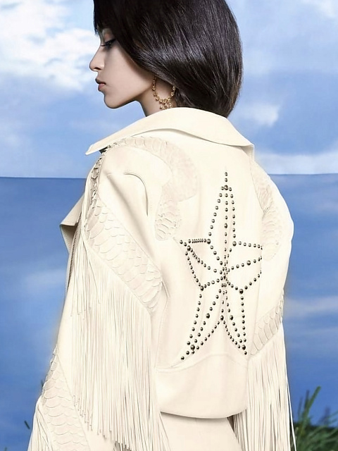 Белая укороченная косуха из кожи питона, 3