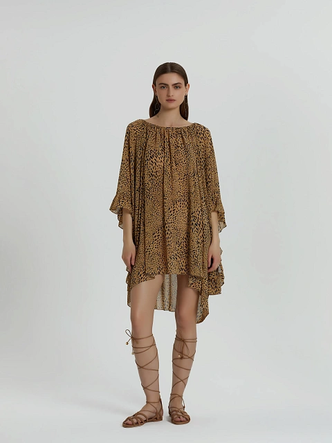 Леопардовое платье-мини из вискозы с рюшами, 8