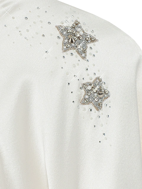 Белое шелковое платье-миди на запах со звездами, 4