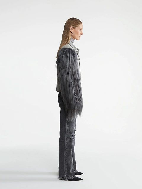 Серая куртка из денима с мехом яка, 7 Серая куртка из денима с мехом яка, 7