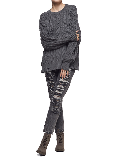 Серый унисекс хлопковый свитер с косами, 6