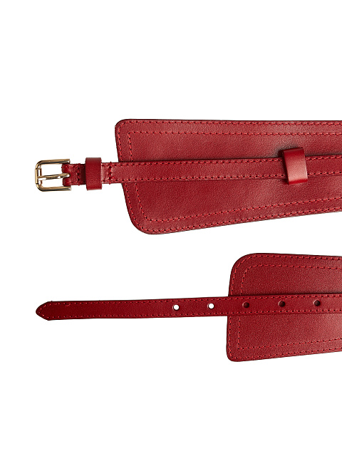 Красный широкий пояс из натуральной кожи, 2