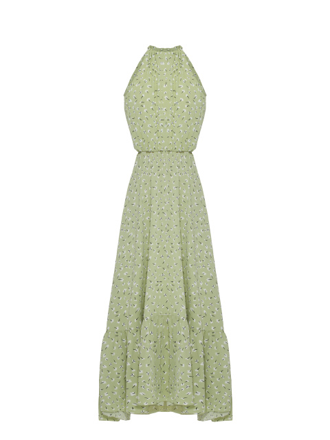 Зеленое платье-макси из вискозы с цветочным принтом, 1