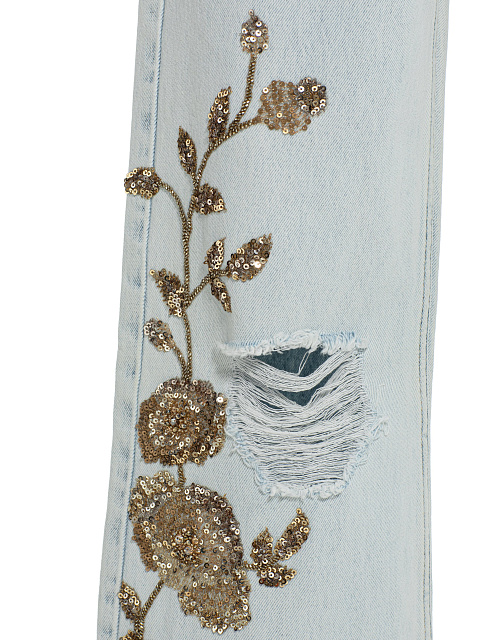 Голубые джинсы с вышивкой в виде цветов, 3 Голубые джинсы с вышивкой в виде цветов, 3