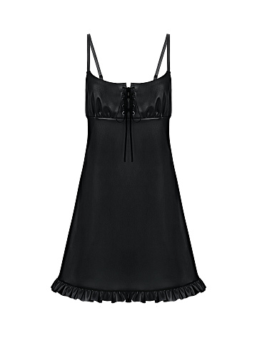 Черное платье-мини из эко-кожи, 1