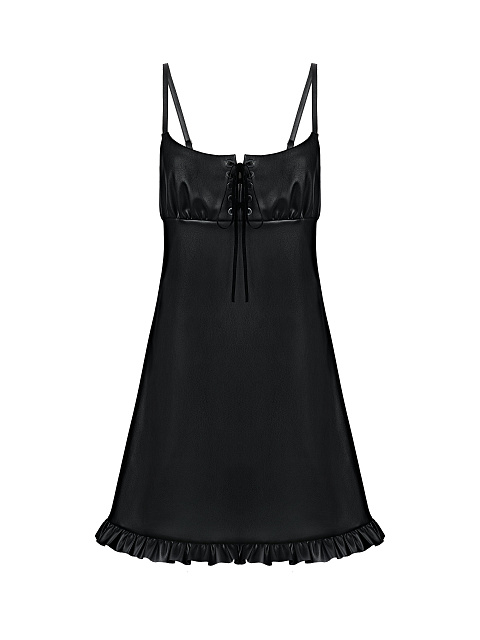 Черное платье-мини из эко-кожи, 1