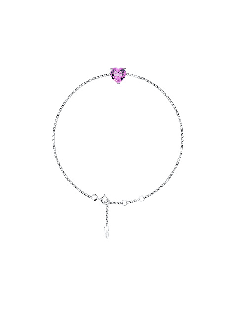 Серебряный браслет с фианитом в огранке "Сердце", 1