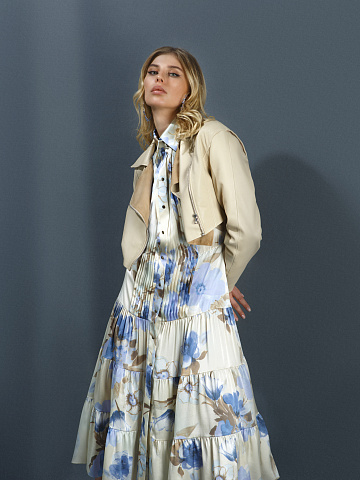 Бежевая кожаная куртка-косуха с вышивкой, 2