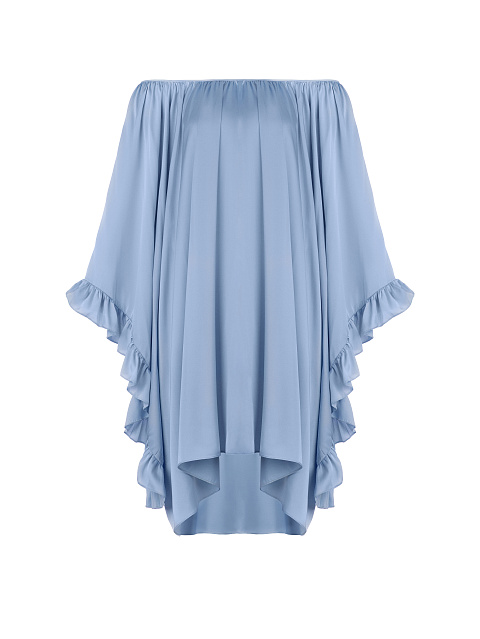 Синее платье с открытыми плечами, 1