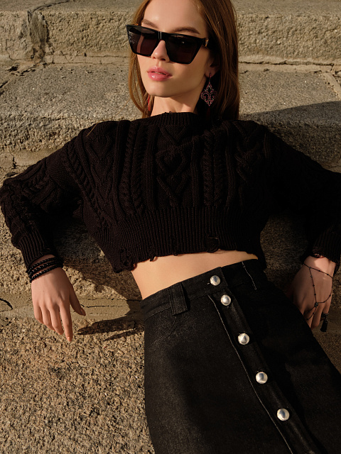 Черная юбка-мини из денима, 5