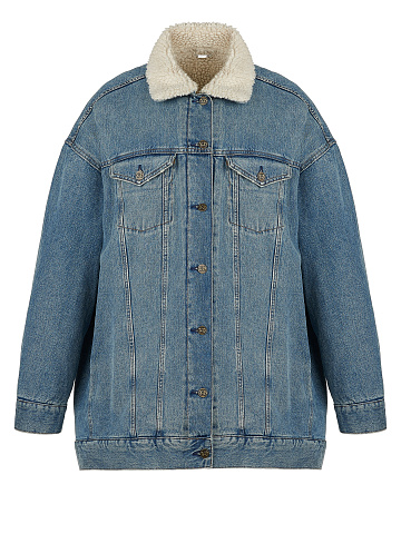 Синяя джинсовая куртка с подкладом из эко-меха, 1