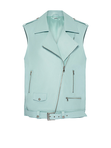 Объемный голубой жилет из кожи, 1