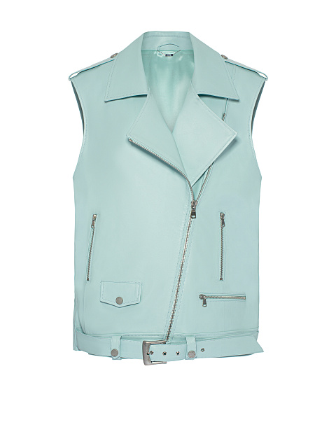 Объемный голубой жилет из кожи, 1