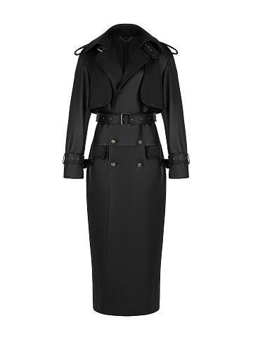 Черный кожаный двубортный тренч, 1