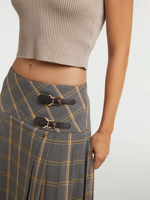 Серо-бежевая юбка миди в клетку, 6
