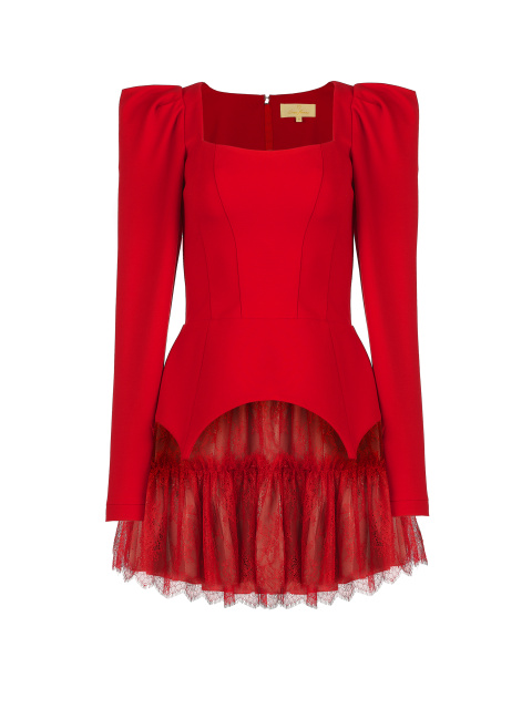 Красный комплект из топа и кружевной юбки, 1