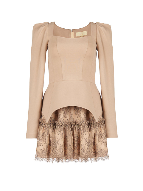 Бежевый комплект из топа и кружевной юбки, 1