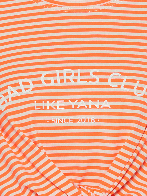 Укороченная оранжевая футболка в полоску с завязками, 4