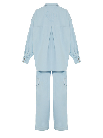 Голубой хлопковый костюм с принтом на спине, 2