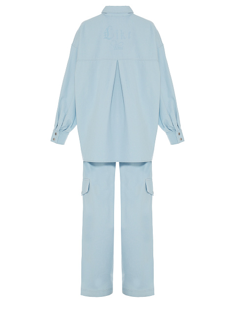 Голубой хлопковый костюм с принтом на спине, 2