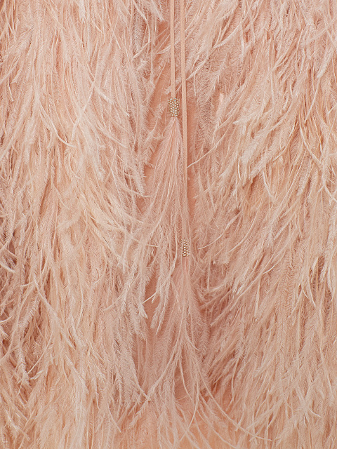 Укороченный жакет из розово-бежевых перьев, 3