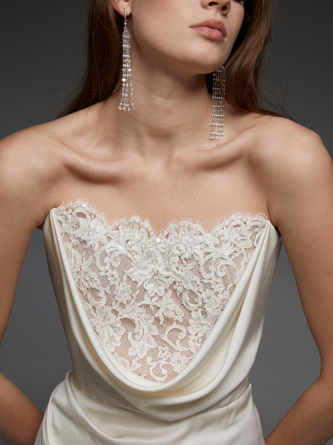 Белое платье-макси из шелка с кружевом, 4