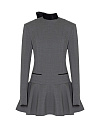 Платье мини из серой костюмной ткани, длинный рукав, юбка с воланом