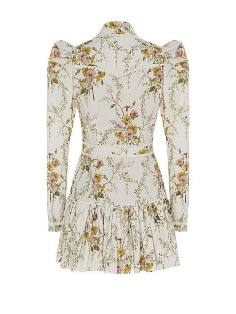 Молочное платье-мини из хлопка с цветочным принтом, 2
