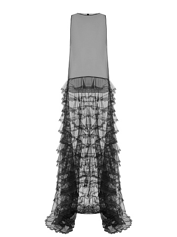 Черное платье-макси из сетки с кружевом, 1