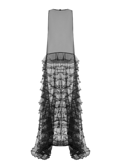 Черное платье-макси из сетки с кружевом, 1