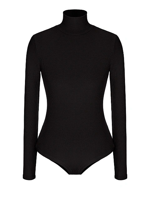 Черное боди из хлопка с высоким горлом, 1