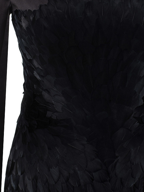 Черное шелковое платье-мини с перьями, 6
