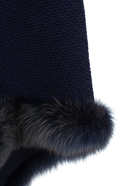 Темно-синее шерстяное пончо с мехом песца, 3