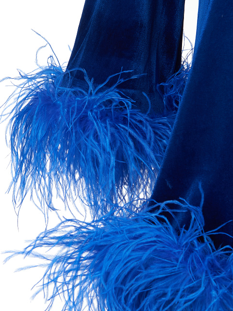 Ярко-синее бархатное платье-мини с перьями, 3