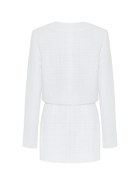 Белый твидовый костюм из жакета и юбки-мини, 2