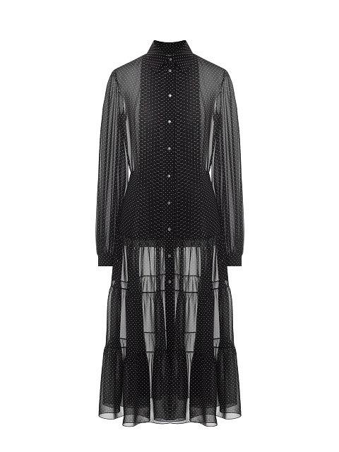 Черное шифоновое платье-миди в горошек, 1